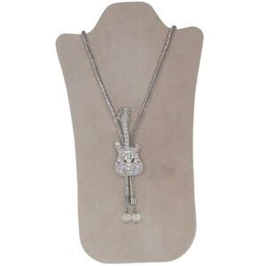 Western Rhinestone Rodeo Guitar Pendant Bolo Tie Necklace for the Wild at Heart